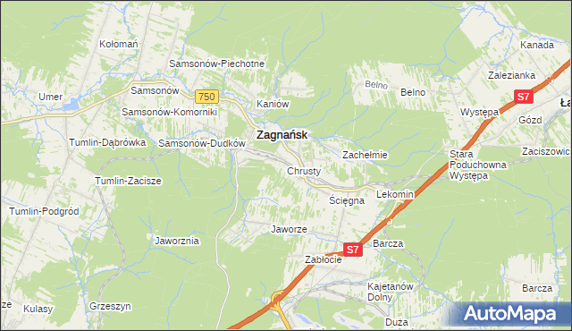 mapa Chrusty gmina Zagnańsk, Chrusty gmina Zagnańsk na mapie Targeo