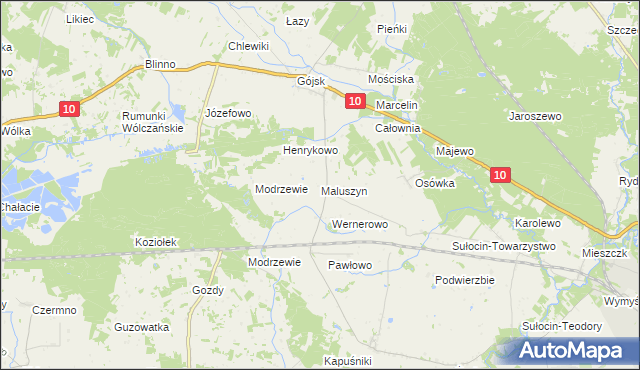 mapa Maluszyn gmina Szczutowo, Maluszyn gmina Szczutowo na mapie Targeo