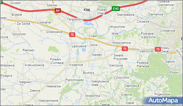 mapa Siedlec gmina Bochnia, Siedlec gmina Bochnia na mapie Targeo