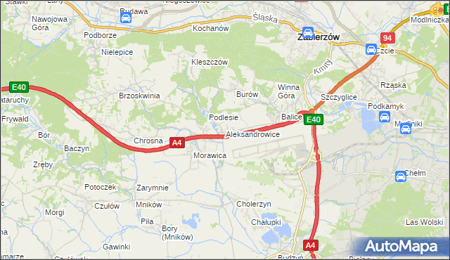 mapa Aleksandrowice gmina Zabierzów, Aleksandrowice gmina Zabierzów na mapie Targeo
