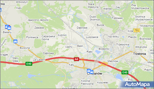 mapa Balin gmina Chrzanów, Balin gmina Chrzanów na mapie Targeo