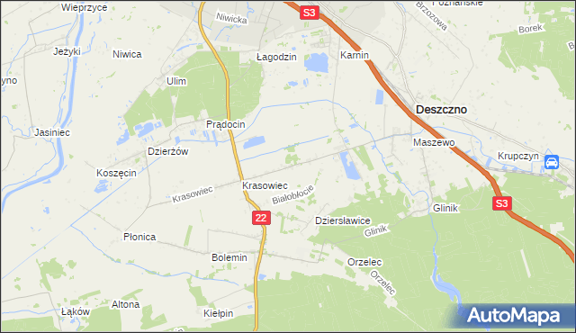 mapa Białobłocie gmina Deszczno, Białobłocie gmina Deszczno na mapie Targeo