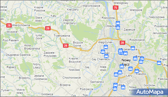 mapa Biczyce Dolne, Biczyce Dolne na mapie Targeo