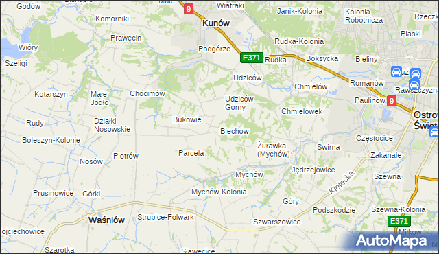 mapa Biechów gmina Kunów, Biechów gmina Kunów na mapie Targeo