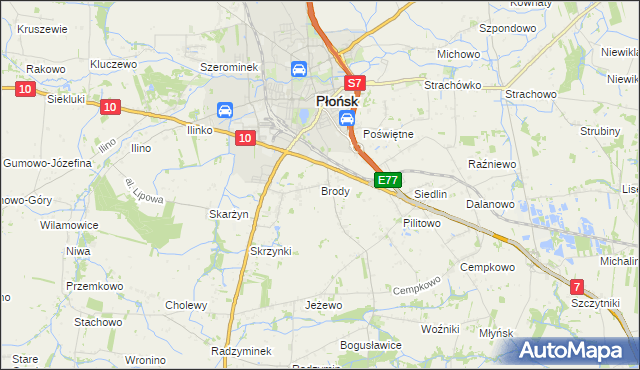 mapa Brody gmina Płońsk, Brody gmina Płońsk na mapie Targeo