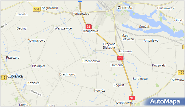 mapa Browina gmina Chełmża, Browina gmina Chełmża na mapie Targeo