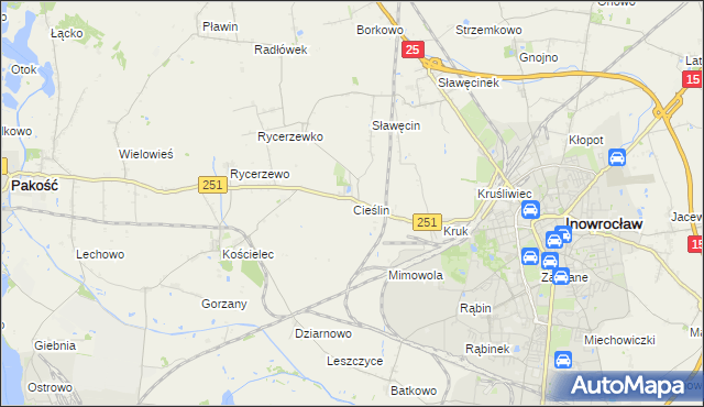 mapa Cieślin gmina Inowrocław, Cieślin gmina Inowrocław na mapie Targeo