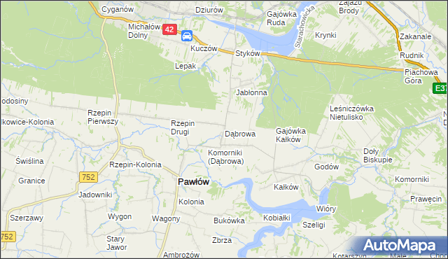mapa Dąbrowa gmina Pawłów, Dąbrowa gmina Pawłów na mapie Targeo