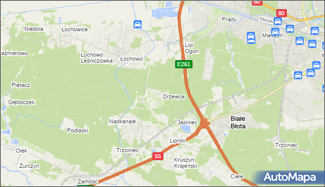 mapa Drzewce gmina Białe Błota, Drzewce gmina Białe Błota na mapie Targeo