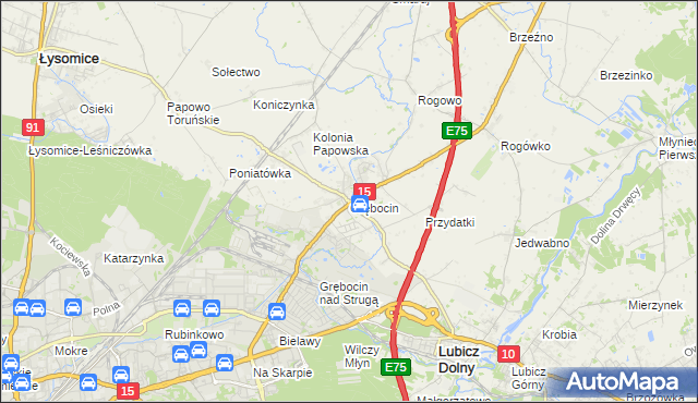 mapa Grębocin gmina Lubicz, Grębocin gmina Lubicz na mapie Targeo