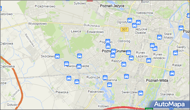 mapa Grunwald gmina Poznań, Grunwald gmina Poznań na mapie Targeo