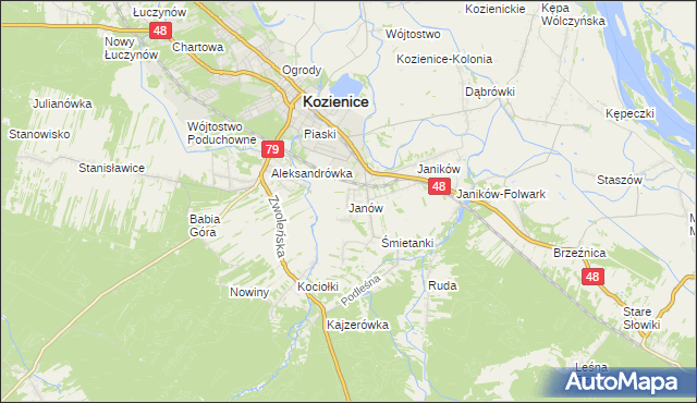 mapa Janów gmina Kozienice, Janów gmina Kozienice na mapie Targeo