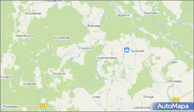mapa Kaźmierzewo gmina Barwice, Kaźmierzewo gmina Barwice na mapie Targeo