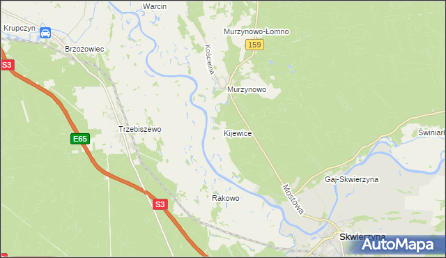 mapa Kijewice gmina Skwierzyna, Kijewice gmina Skwierzyna na mapie Targeo