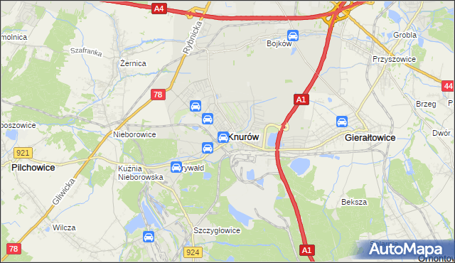 mapa Knurów powiat gliwicki, Knurów powiat gliwicki na mapie Targeo