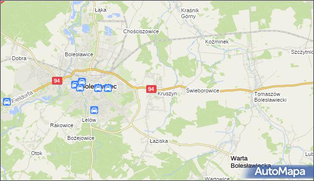 mapa Kruszyn gmina Bolesławiec, Kruszyn gmina Bolesławiec na mapie Targeo