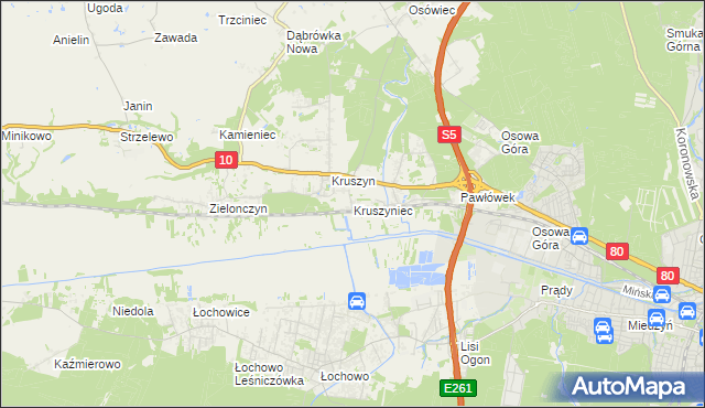 mapa Kruszyniec gmina Sicienko, Kruszyniec gmina Sicienko na mapie Targeo