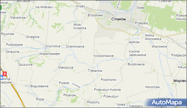 mapa Krzczonowice gmina Ćmielów, Krzczonowice gmina Ćmielów na mapie Targeo