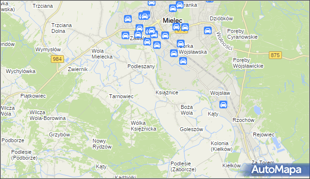 mapa Książnice gmina Mielec, Książnice gmina Mielec na mapie Targeo