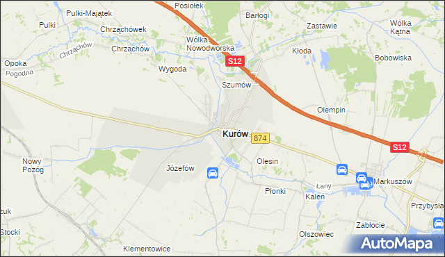 mapa Kurów powiat puławski, Kurów powiat puławski na mapie Targeo