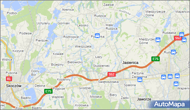 mapa Łazy gmina Jasienica, Łazy gmina Jasienica na mapie Targeo