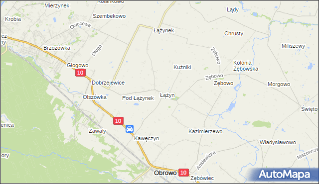 mapa Łążyn gmina Obrowo, Łążyn gmina Obrowo na mapie Targeo