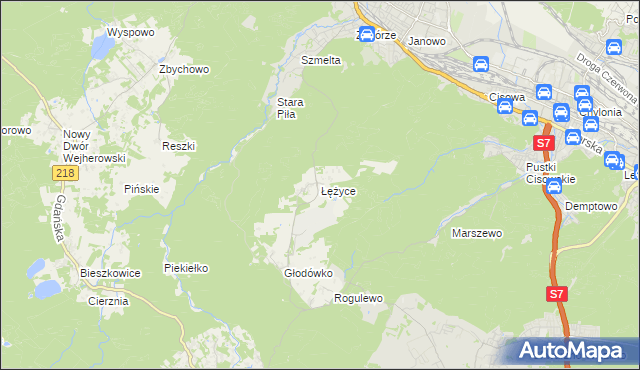 mapa Łężyce gmina Wejherowo, Łężyce gmina Wejherowo na mapie Targeo