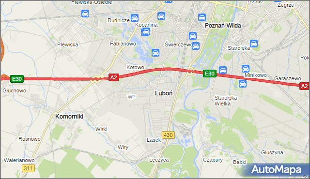 mapa Luboń powiat poznański, Luboń powiat poznański na mapie Targeo