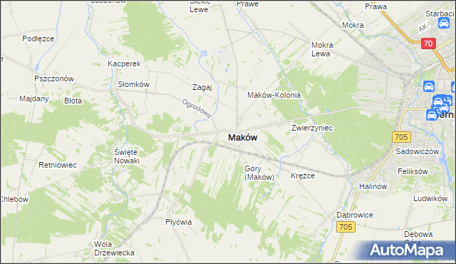 mapa Maków powiat skierniewicki, Maków powiat skierniewicki na mapie Targeo