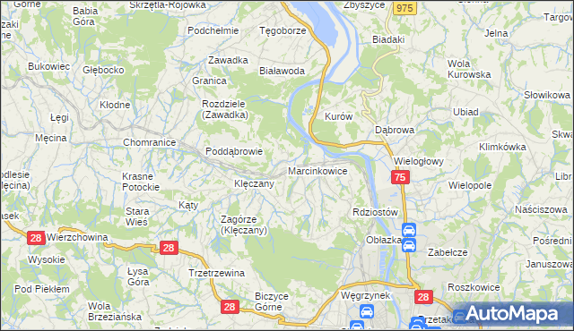 mapa Marcinkowice gmina Chełmiec, Marcinkowice gmina Chełmiec na mapie Targeo