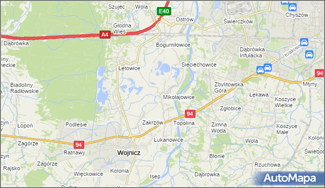 mapa Mikołajowice gmina Wierzchosławice, Mikołajowice gmina Wierzchosławice na mapie Targeo