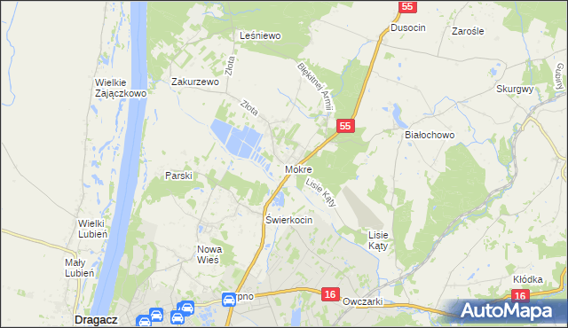mapa Mokre gmina Grudziądz, Mokre gmina Grudziądz na mapie Targeo