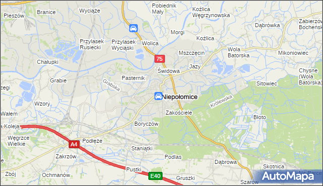 mapa Niepołomice, Niepołomice na mapie Targeo