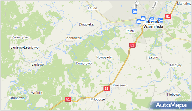 mapa Nowosady gmina Lidzbark Warmiński, Nowosady gmina Lidzbark Warmiński na mapie Targeo