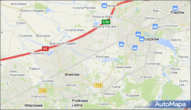 mapa Parzniew, Parzniew na mapie Targeo