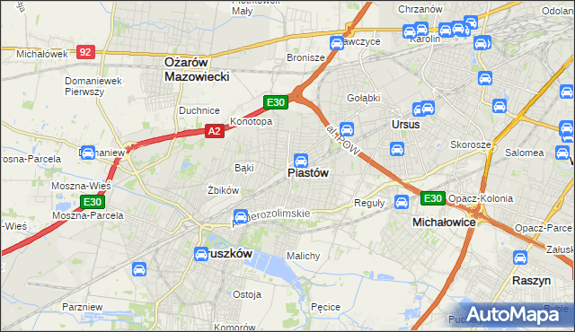 mapa Piastów powiat pruszkowski, Piastów powiat pruszkowski na mapie Targeo