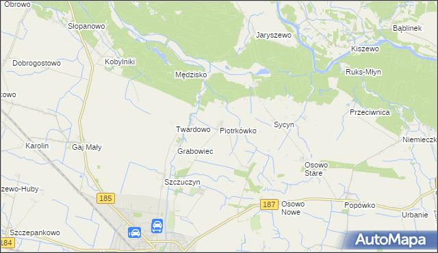 mapa Piotrkówko gmina Szamotuły, Piotrkówko gmina Szamotuły na mapie Targeo
