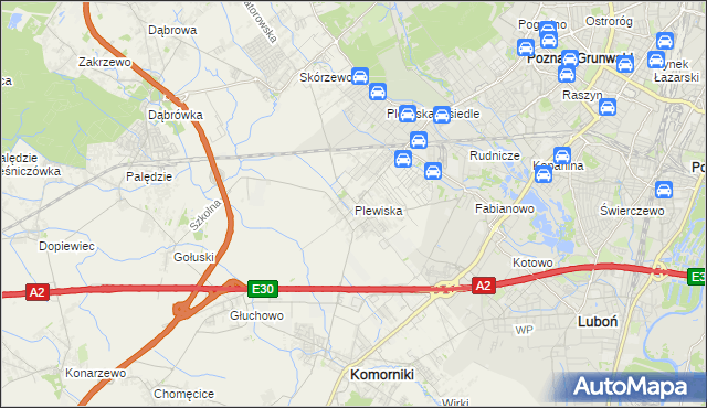 mapa Plewiska gmina Komorniki, Plewiska gmina Komorniki na mapie Targeo