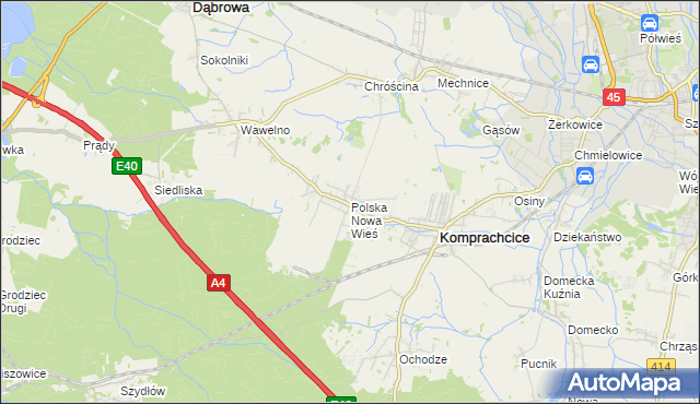 mapa Polska Nowa Wieś, Polska Nowa Wieś na mapie Targeo