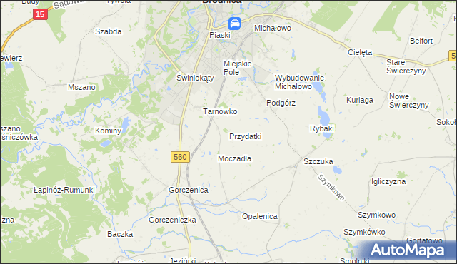 mapa Przydatki gmina Brodnica, Przydatki gmina Brodnica na mapie Targeo