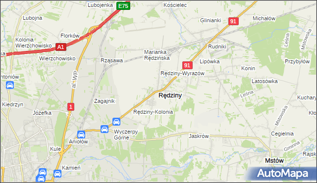 mapa Rędziny powiat częstochowski, Rędziny powiat częstochowski na mapie Targeo