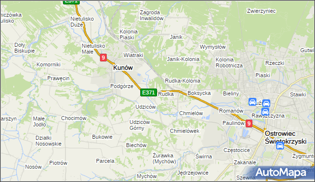 mapa Rudka gmina Kunów, Rudka gmina Kunów na mapie Targeo