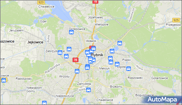 mapa Rybnika, Rybnik na mapie Targeo
