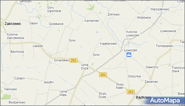 mapa Sinki gmina Bądkowo, Sinki gmina Bądkowo na mapie Targeo