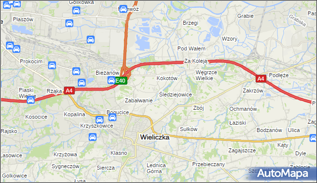 mapa Śledziejowice, Śledziejowice na mapie Targeo