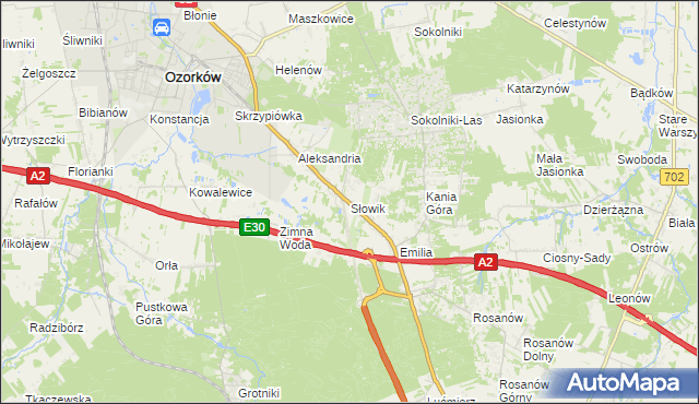 mapa Słowik gmina Zgierz, Słowik gmina Zgierz na mapie Targeo