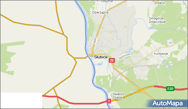 mapa Słubice, Słubice na mapie Targeo