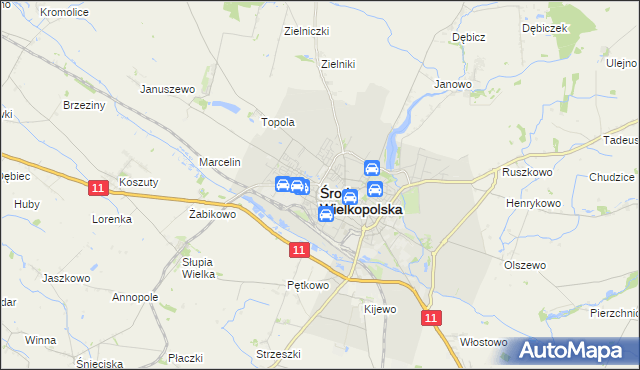 mapa Środa Wielkopolska, Środa Wielkopolska na mapie Targeo