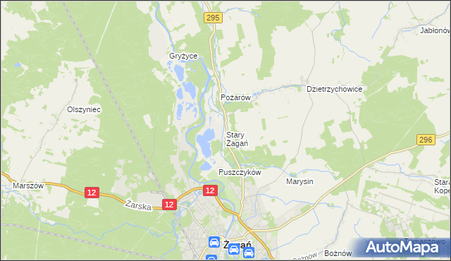 mapa Stary Żagań, Stary Żagań na mapie Targeo