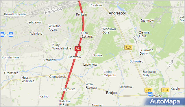 mapa Stróża gmina Andrespol, Stróża gmina Andrespol na mapie Targeo